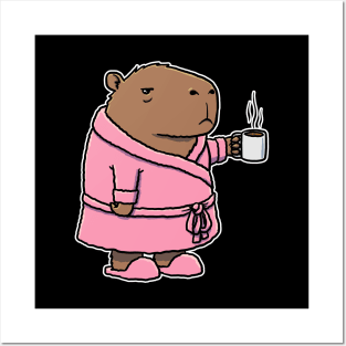 Capybara Coffee Bath Robe Posters and Art